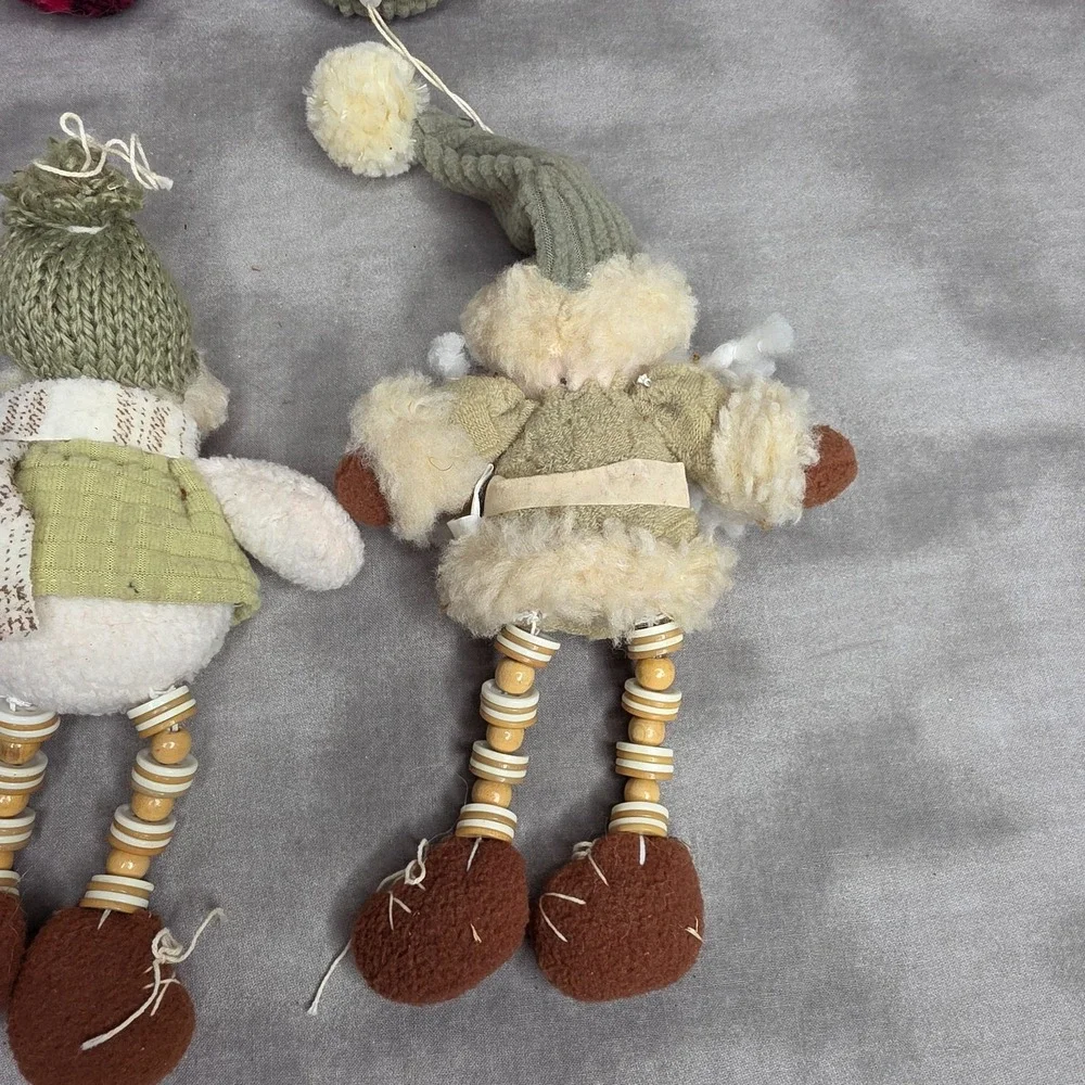 SET of 4 Christmas Oranaments Spool Dolls Bean Bag Plushes Snowman Santa Country